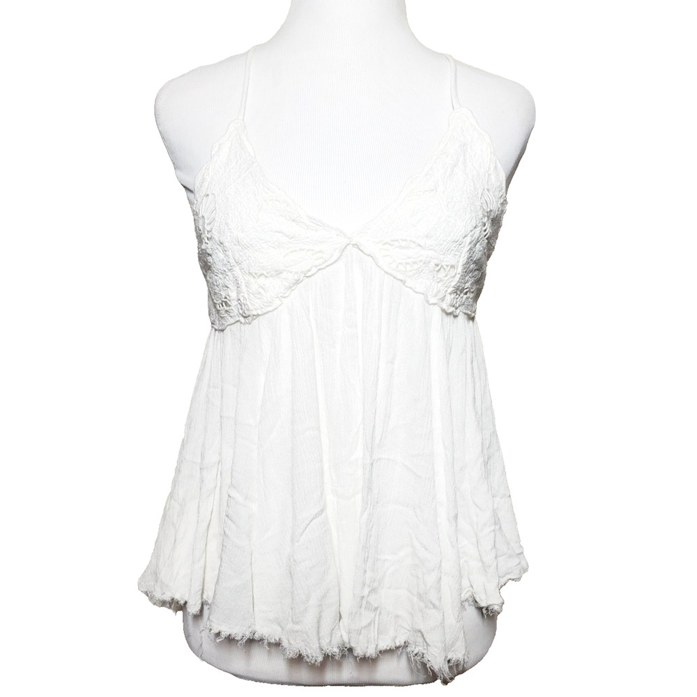 illa illa Womens Medium Top Embroidered White‎ Bohemian Strappy Back Festival